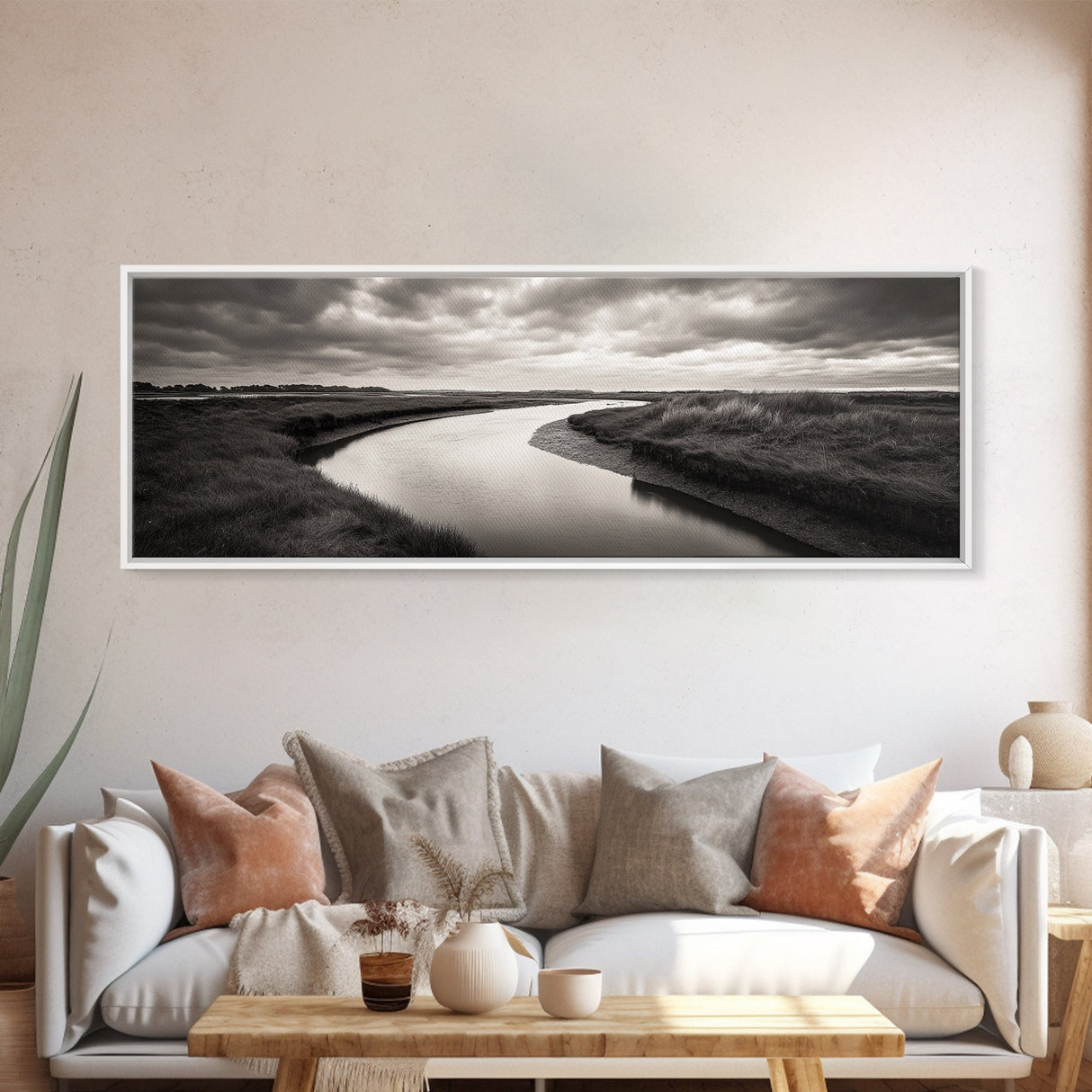 Serene River, Marsh Landscape, Calm Waters, Tranquil Nature, Framed Canvas Print, Minimalist Decor, Entryway Art, Fall Home Vibes