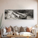 Rustic Water Trough, Nature Trail, Western Desert Scene, Framed Canvas Print, Country Farmhouse Decor, Minimalist Entryway Wall Art