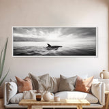 Ocean Sunset Orca, Tranquil Whale Scene, Marine Wildlife, Canvas Print, Minimalist Bathroom Decor, Coastal Bedroom Wall Art
