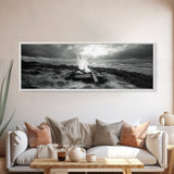 Driftwood Fire, Coastal Sky, Ocean Mood, Fall Campfire, Framed Canvas Print, rustic lake decor, bohemian fireplace art, nature wall accent