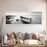 Canoe Shore, Coastal Calm, Nature Paddle, Tranquil Waters, Canvas Print, minimalist outdoor art, boho lake decor, living room wall piece