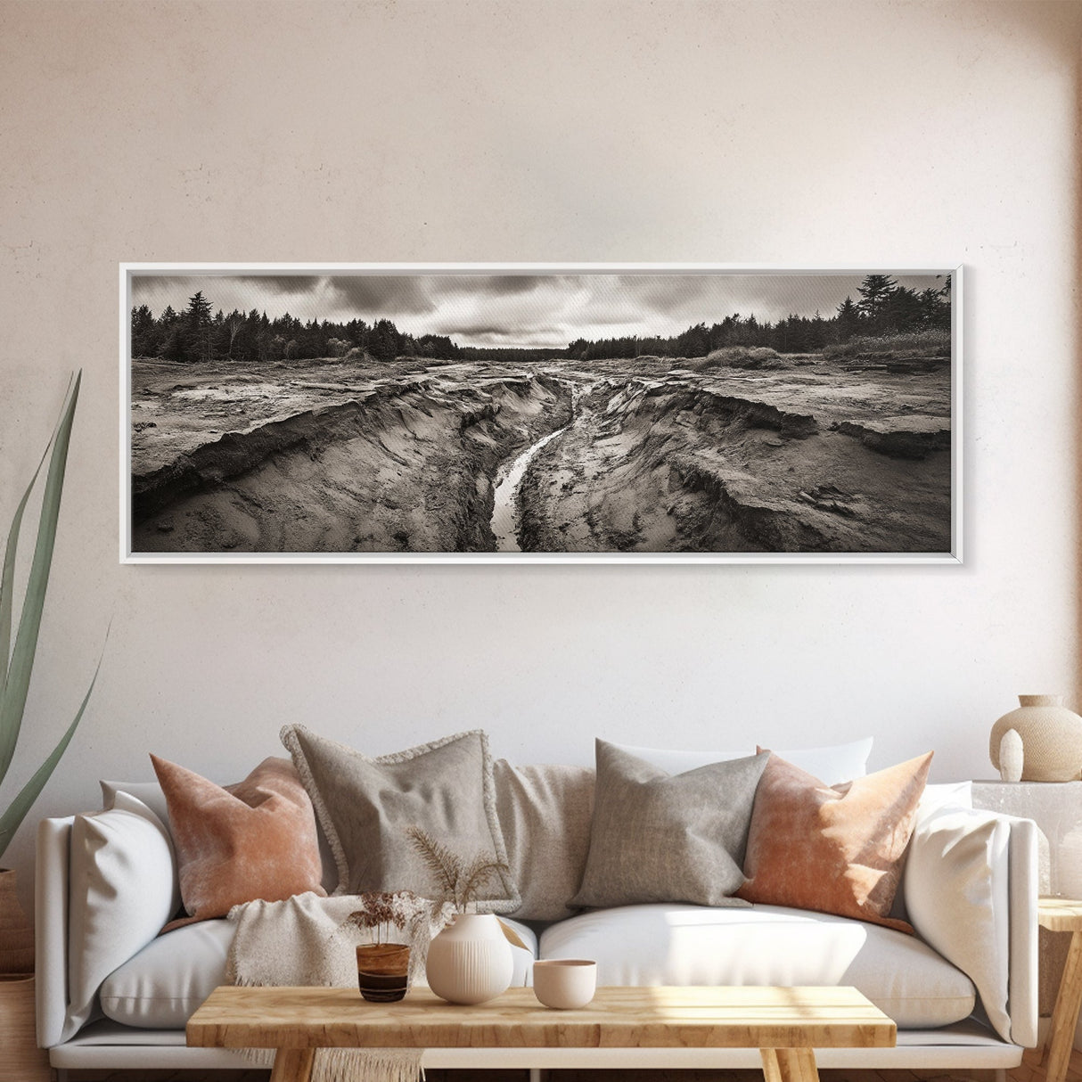 Rugged Riverbed Path, Forest Edge, Moody Terrain, Earthy Scene, Framed Canvas Print, Rustic Cabin Art, Autumn Entryway Decor