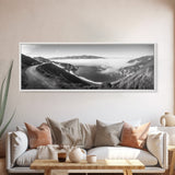 Mountain Road, Foggy Ocean View, Cliffside Drive, Framed Canvas Print, Scenic Wall Decor, Travel Photography, Modern Minimalist Art