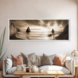 Seaside Cliffs, Ocean Rocks, Dramatic Sunset, Framed Canvas Print, Coastal Landscape Photography, Bedroom Wall Art, Fall Nature Decor