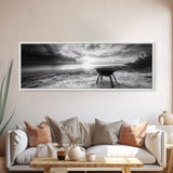 Beach Grill, Sunset Shore, Cloudy Horizon, Canvas Print, Coastal Minimalist Decor, Kitchen Wall Art, Autumn Beach House Accent