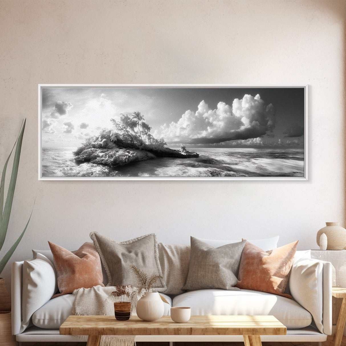 Tropical Island, Ocean Clouds, Stormy Sky, Canvas Print, Surreal Nature Wall Art, Coastal Home Decor, Dreamy Beach Scene Photography