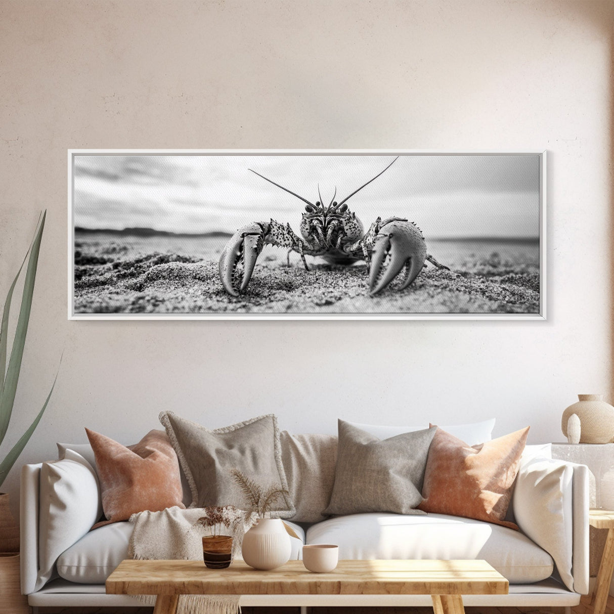 Lobster Closeup, Coastal Wildlife, Sandy Beach, Canvas Print, Bold Marine Life Art, Bathroom Wall Decor, Nautical Themed Accent