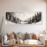 Snowy Pines, Winter Landscape, Woodland Valley, Fine Art Nature, Framed Canvas Print, Cabin Wall Art, Mountain Decor, Rustic Winter Scene
