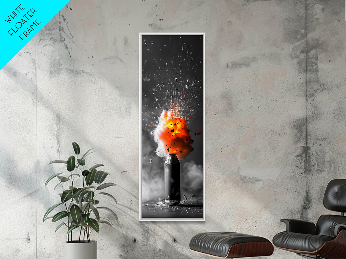Fire Burst, Orange Explosion, Energy Impact, Fiery Blast, Framed Canvas Print, Abstract Modern Art, Gamer Room Decor, Bold Statement Piece
