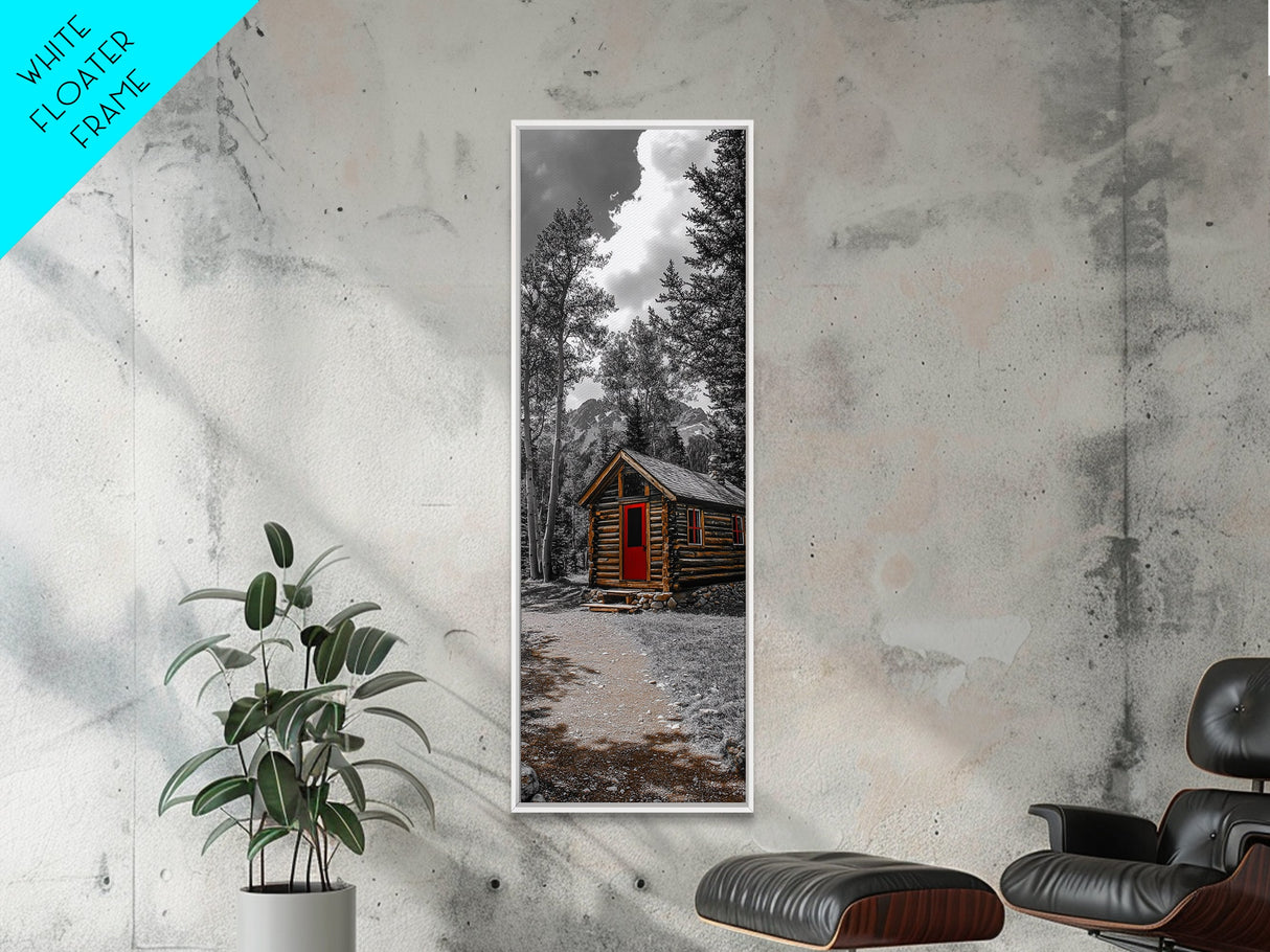 Log Cabin, Red Door, Mountain Home, Cozy Retreat, Framed Canvas Print, Rustic Wall Art, Lodge Decor, Fall Cabin Vibes, Country Living