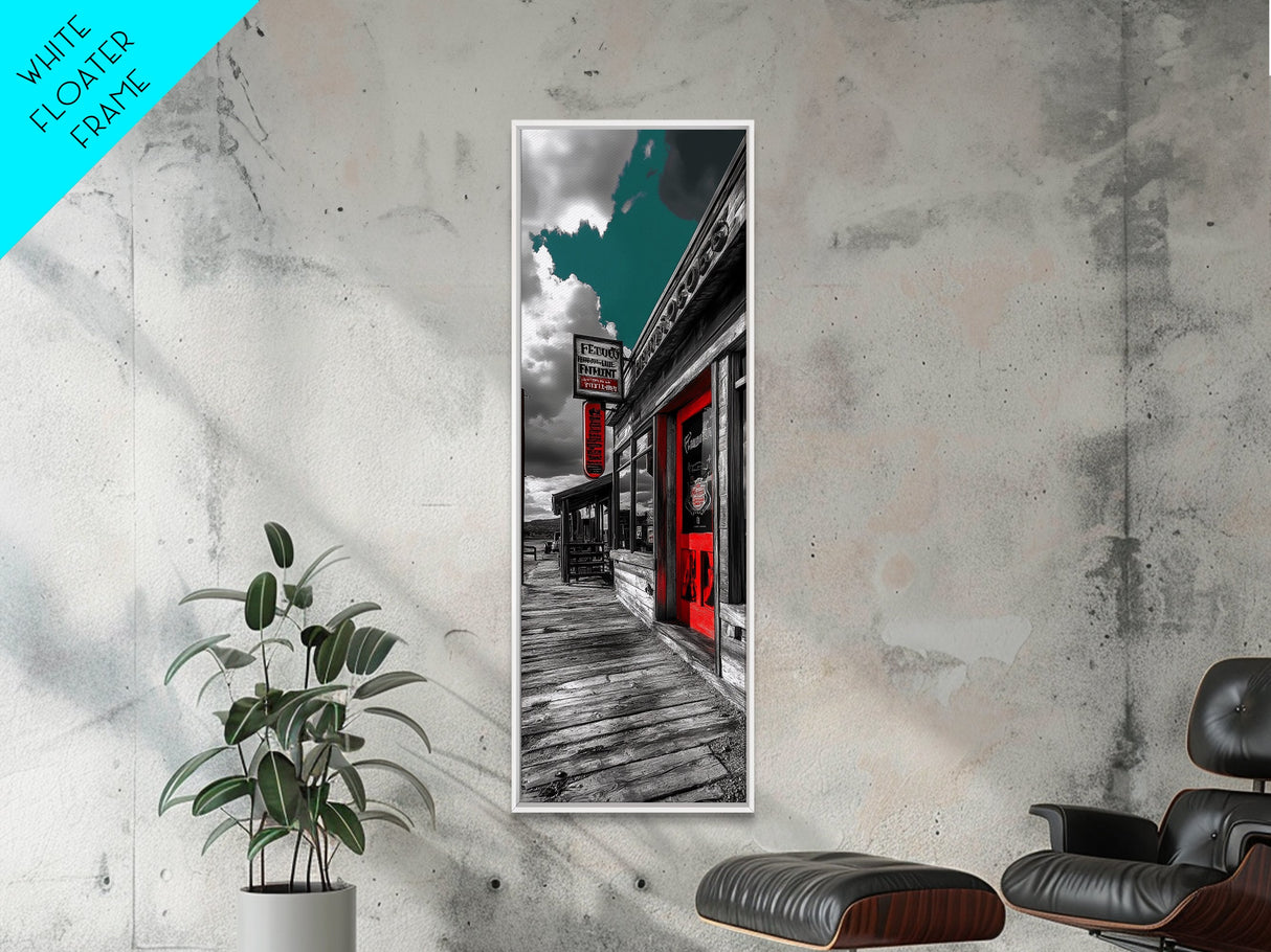 Wild West, Red Door, Desert Town, Saloon Art, Framed Canvas Print, Cowboy Wall Art, Western Decor, Rustic Bar Style, Americana Vibes