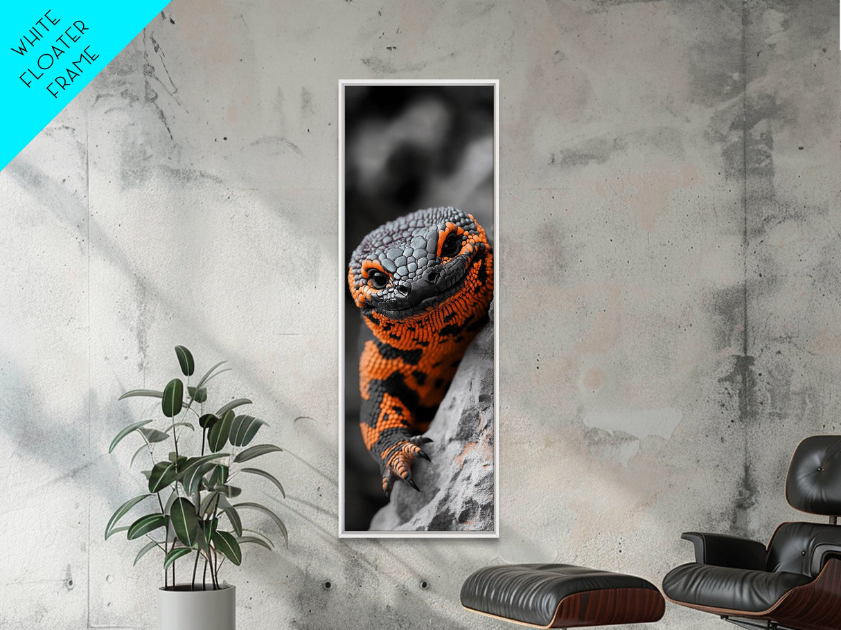 Lizard Closeup, Reptile Wall Art, Bold Colors, Nature Print, Framed Canvas Print, Animal Lover Gift, Office Wall Decor, Modern Jungle Art