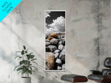Golden Boulder, Rock Field, Dramatic Sky, Earth Tone Print, Framed Canvas Print, Nature Inspired Decor, Autumn Entryway Artwork