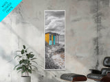Beach Shack, Rustic Cabin, Vibrant Doors, Framed Canvas Print, Coastal Entryway Wall Art, Tropical Boho Decor, Seaside Rustic Style