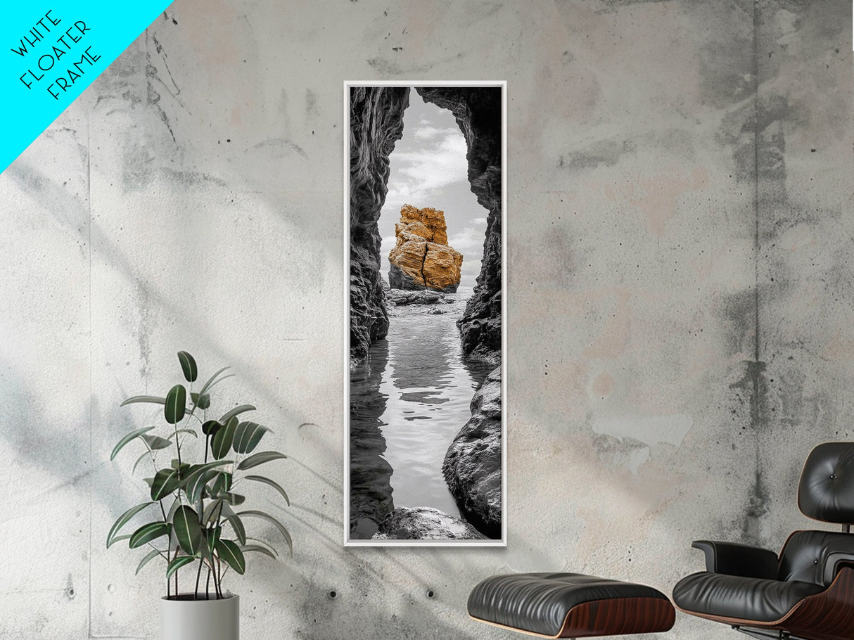 Sea Arch, Golden Rock, Coastal Focus, Minimalist Cliff Scene, Canvas Print, Living Room Decor, Ocean Photography, Nature Framed Art