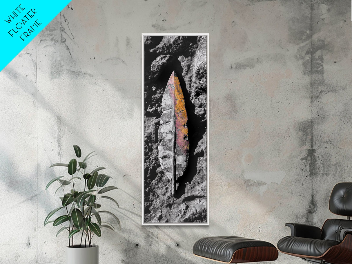 Stone Leaf, Earth Tones, Nature Fossil, Ancient Texture, Framed Canvas Print, Fall Wall Art, Rustic Decor Accent, Boho Nature Artwork