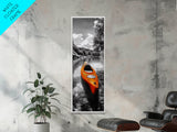 River Kayak Drift, Serene Paddle, Tranquil Outdoors, Fall Waterway, Canvas Print, Rustic Wall Art, Adventure Decor, Nature Photography