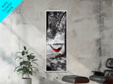 Red Hammock Escape, Nature Lake Art, Serene Moment, Outdoor Vibes, Framed Canvas Print Rustic Bedroom Wall Art, Minimalist Landscape