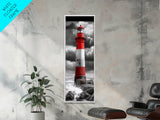 Red Lighthouse Storm, Coastal Beacon Art, Dramatic Seascape, Nautical Scene, Framed Canvas Print Living Room Wall Art, Moody Decor