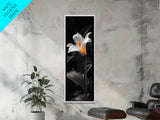 White Lily Bloom, Moody Flower Art, Dark Botanical, Elegant Glow, Framed Canvas Print Bedroom Wall Art, Modern Floral Minimalist