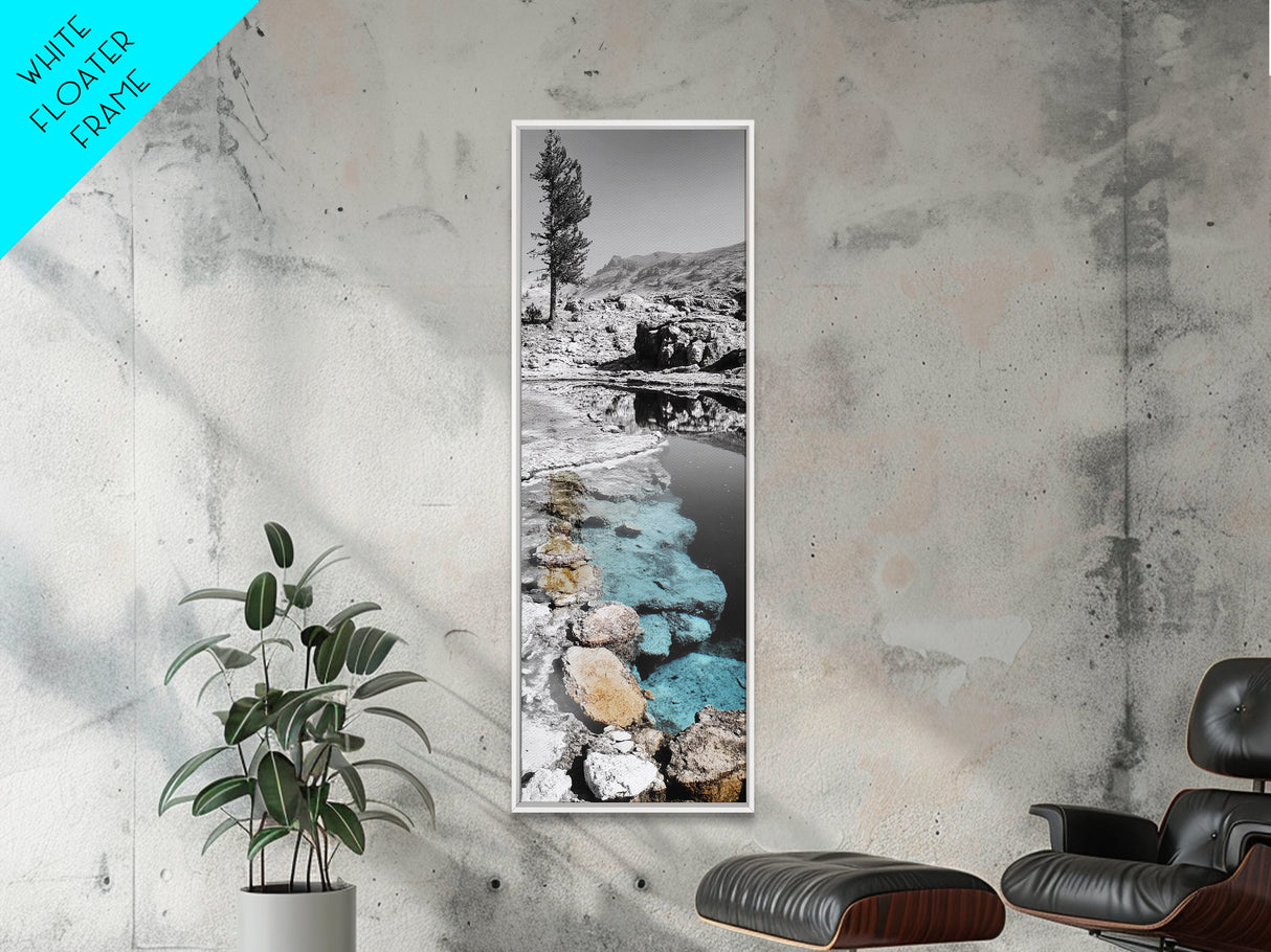 Hot Spring, Thermal Pool, Natural Stone, Tranquil Landscape, Framed Canvas Print, spa bathroom art, zen decor, calming nature print