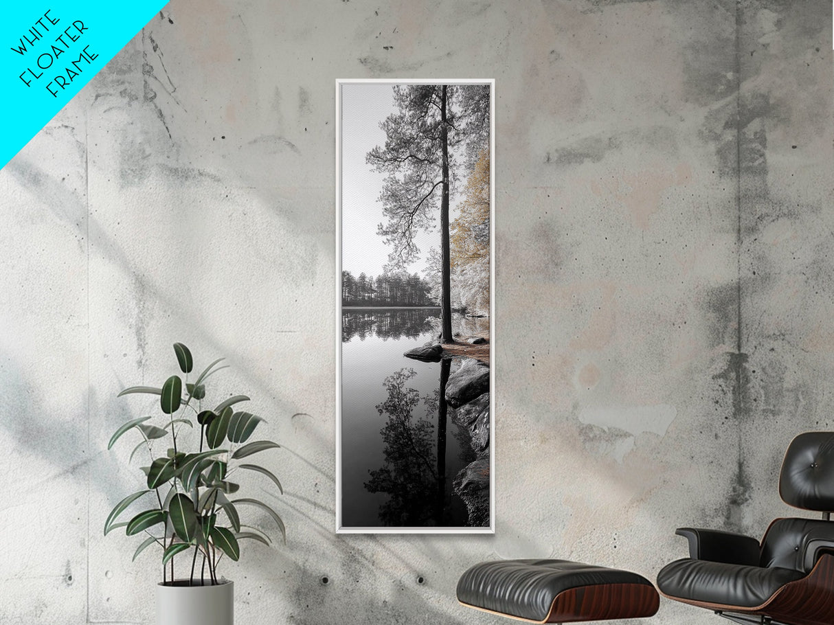 Serene Forest, Pine Reflection, Tranquil Lake, Autumn Vibe, Canvas Print, bedroom wall art, rustic neutral decor, nature minimalist