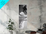 Tropical Palm, Beach Scene, Coastal Vibes, Framed Canvas Print, Relaxing Ocean Art, Bathroom Wall Decor, Minimalist Seaside Landscape