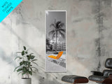 Poolside Palm, Tropical Escape, Resort Vibe, Orange Chair, Framed Canvas Print, Summer Wall Decor, Boho Art, Living Room Tropical Art