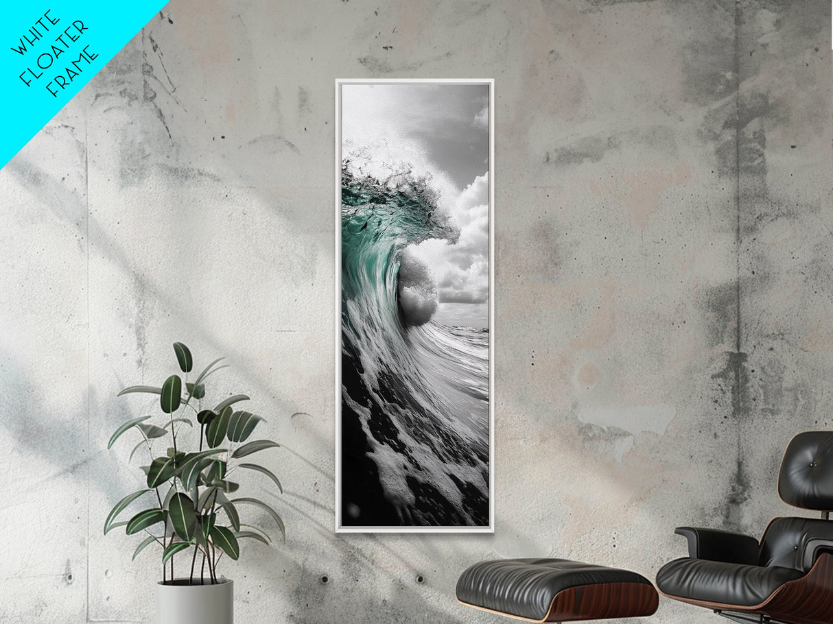 Teal Wave, Ocean Power, Surf Break, Coastal Energy, Canvas Print, Bathroom Wall Art, Modern Ocean Photography, Minimalist Sea Decor