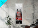 Red Dock, Still Water, Rustic Lake, Quiet Pier, Canvas Print, Bedroom Wall Art, Moody Lake Photography, Autumn Cabin Decor, Minimalist