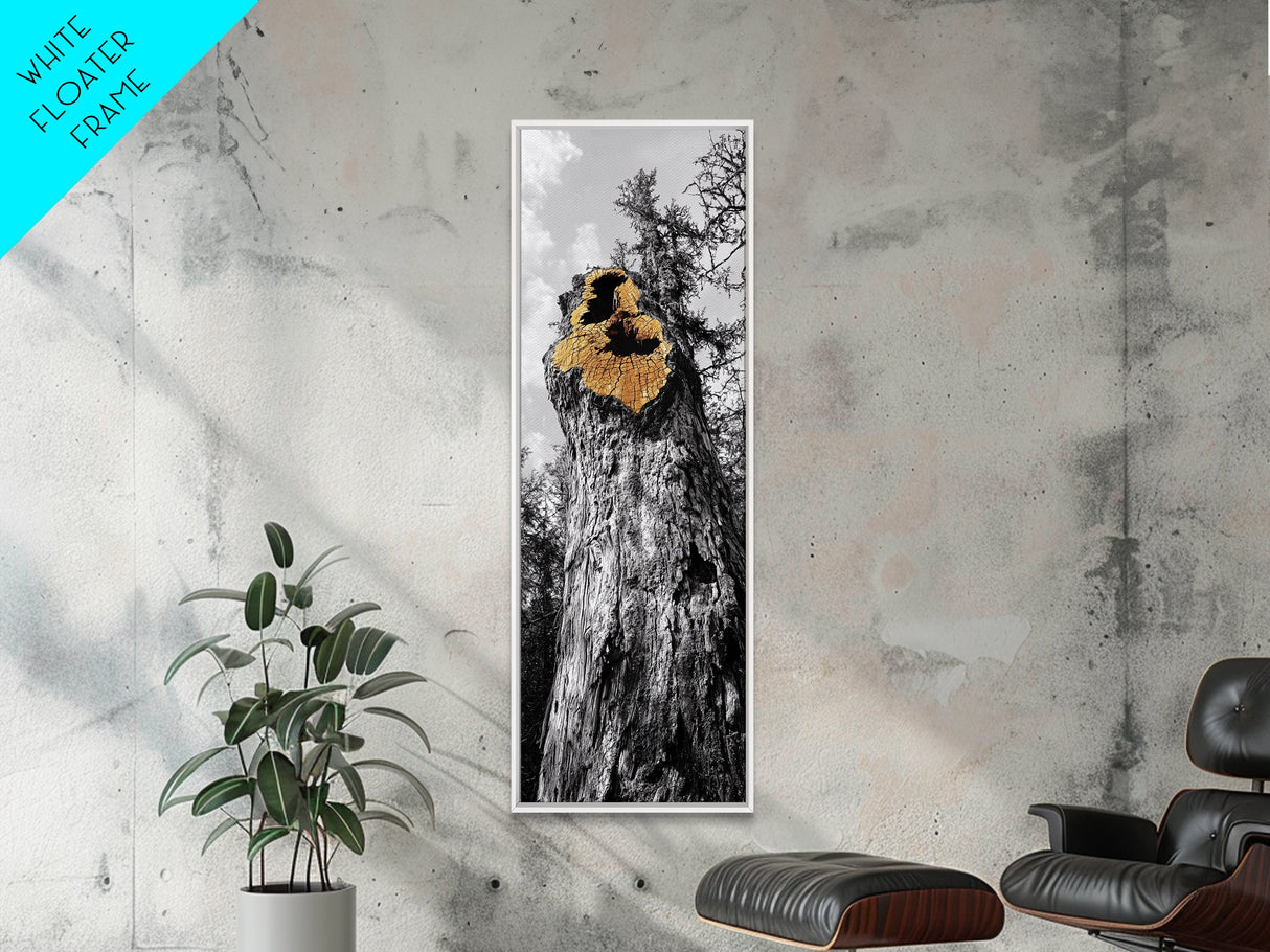 Tree Hollow, Forest Texture, Nature Decay, Golden Bark, Framed Canvas Print, Rustic Wall Art, Cabin Living Room Art, Woodland Decor