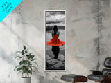 Woman in Red, Serene Lake, Moody Reflections, Dramatic Art Scene, Canvas Print, Bedroom Wall Art, Romantic Decor, Adventure Themed Ar
