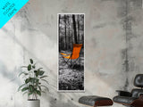 Autumn Forest Chair, Solitude in Nature, Outdoor Retreat, Framed Canvas Print, Fall Wall Art, Minimalist Cabin Decor, Nature Lover Gift