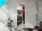 Desert Canyon Cliff, Fall Tree Landscape, Adventure Nature Art, Framed Canvas Print, Earth Tone Wall Decor, Southwest Living Room Art