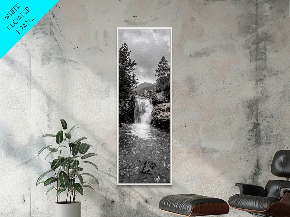 Waterfall Serenity, Mountain Stream Scene, Calming Nature Wall Art, Framed Canvas Print, Neutral Tones Decor, Bathroom or Spa Room Art