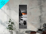 Sunset Beach Scene, Coastal Glow Decor, Dramatic Shoreline Art, Framed Canvas Print, Ocean Wall Art, Fall Vibes Bedroom Accent