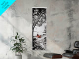 Lonely Figure, Red Bench, Reflective Scene, Peaceful Beach Wall Art, Framed Canvas Print, Black and White Photography, Zen Room Decor