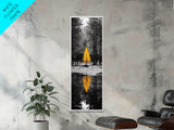 Golden Tree, Forest Reflection, Autumn Solitude, Nature Focused Minimalism, Framed Canvas Print, Zen Bathroom or Office Wall Art