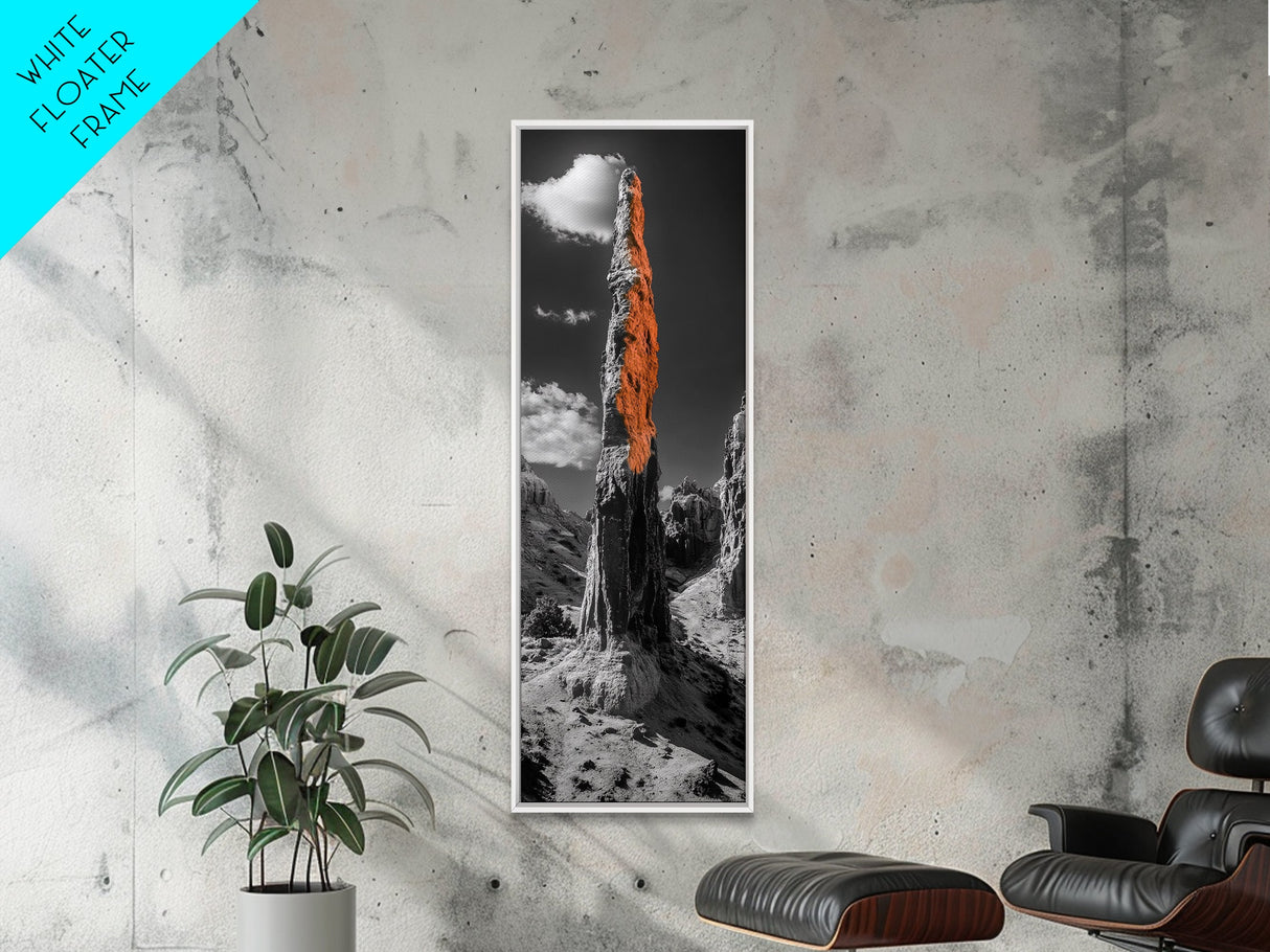 Orange Spire, Desert Rock, Natural Monument, High Contrast Landscape, Framed Canvas Print, Rustic Office Wall Art, Fall Desert Decor