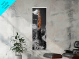 Orange Spire, Desert Rock, Natural Monument, High Contrast Landscape, Framed Canvas Print, Rustic Office Wall Art, Fall Desert Decor