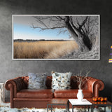Open Plains, Blue Sky, Rustic Tree, Minimalist Field, Canvas Print, Country Style Wall Art, Farmhouse Hallway Decor, Soft Landscape Mood