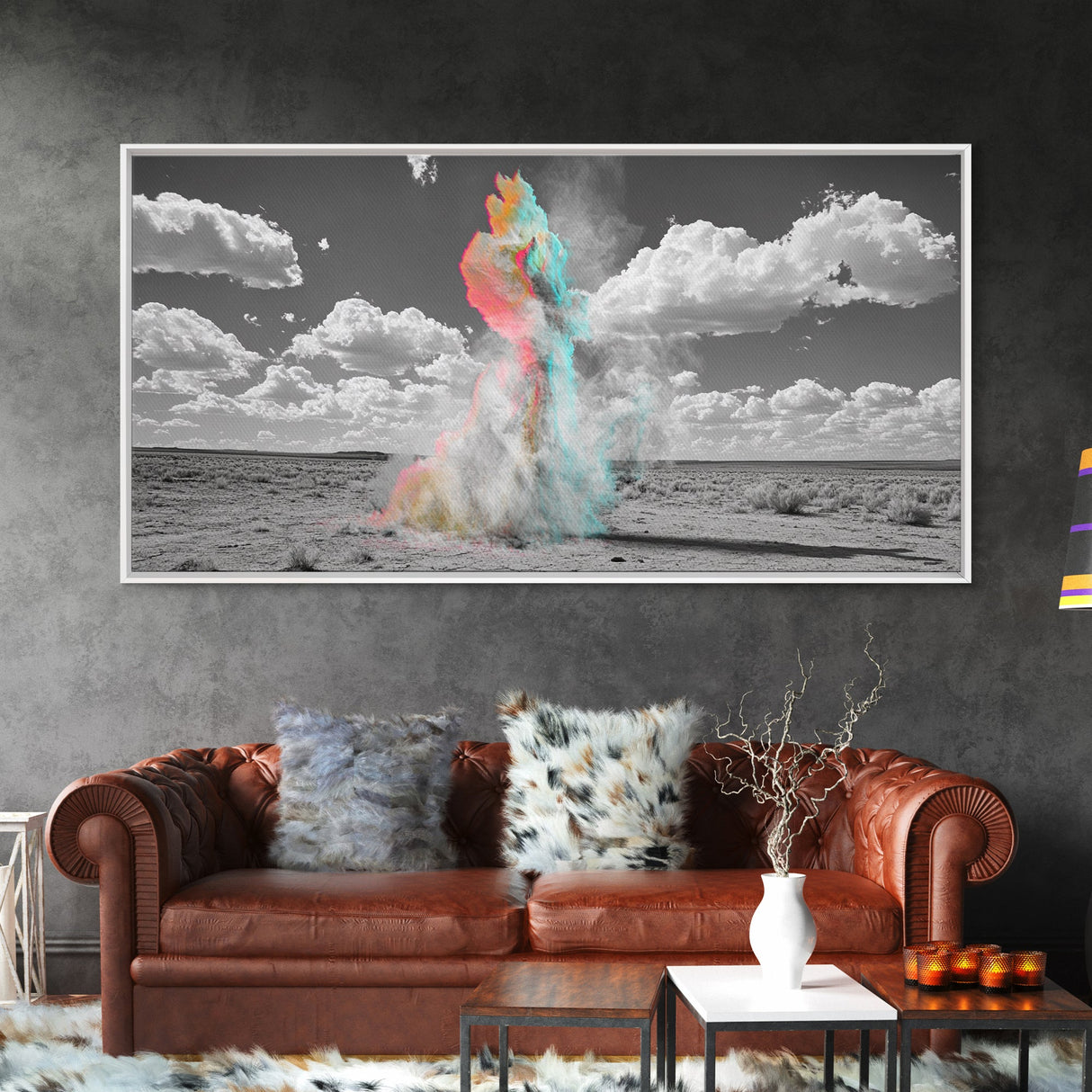 Desert Dust, Color Cloud, Abstract Sky, Surreal Art, Framed Canvas Print, Creative Studio Wall Decor, Whimsical Wall Art, Unique Design