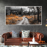Fall Path, Mountain Trail, Autumn Forest, Golden Grass, Canvas Print, Cabin Wall Art, Cozy Living Room Decor, Nature Lover Fall Print