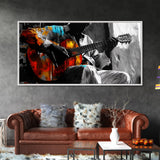 Guitarist, Music, Expression, Moody musical moment captured in this Framed Canvas Print, Boho Music Room Art, Artistic Studio Wall Art