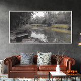 Tranquil Forest, Peaceful Pond, Autumn Riverbank, Framed Canvas Print, Nature Photography, Entryway Art, Fall Vibes, Rustic Wall Decor