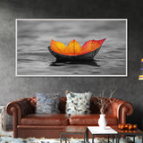 Autumn Leaf, Floating Bowl, Red Yellow Decor, Framed Canvas Print, Cozy Fall Art, Thanksgiving Wall Art, Kitchen Decor, Minimalist Style