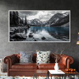 Tranquil Lake, Mountain View, Nature Calm, Winter Reflections, Framed Canvas Print, Living Room Wall Art, Serene Landscape Photography