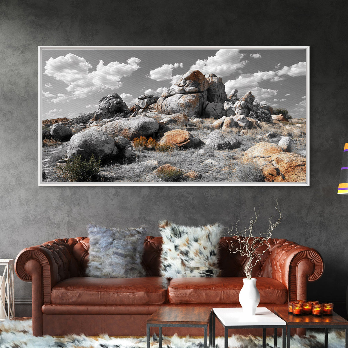 Granite Boulders, Desert Landscape, Natural Beauty, Earthy Tones, Framed Canvas Print, Entryway Wall Art, Nature Minimalism Style