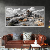 Granite Boulders, Desert Landscape, Natural Beauty, Earthy Tones, Framed Canvas Print, Entryway Wall Art, Nature Minimalism Style