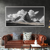 Dramatic Peak, Cloudy Sky, Monochrome Nature, Canvas Print, Minimalist Mountain Wall Art, Office Decor, Black White Landscape